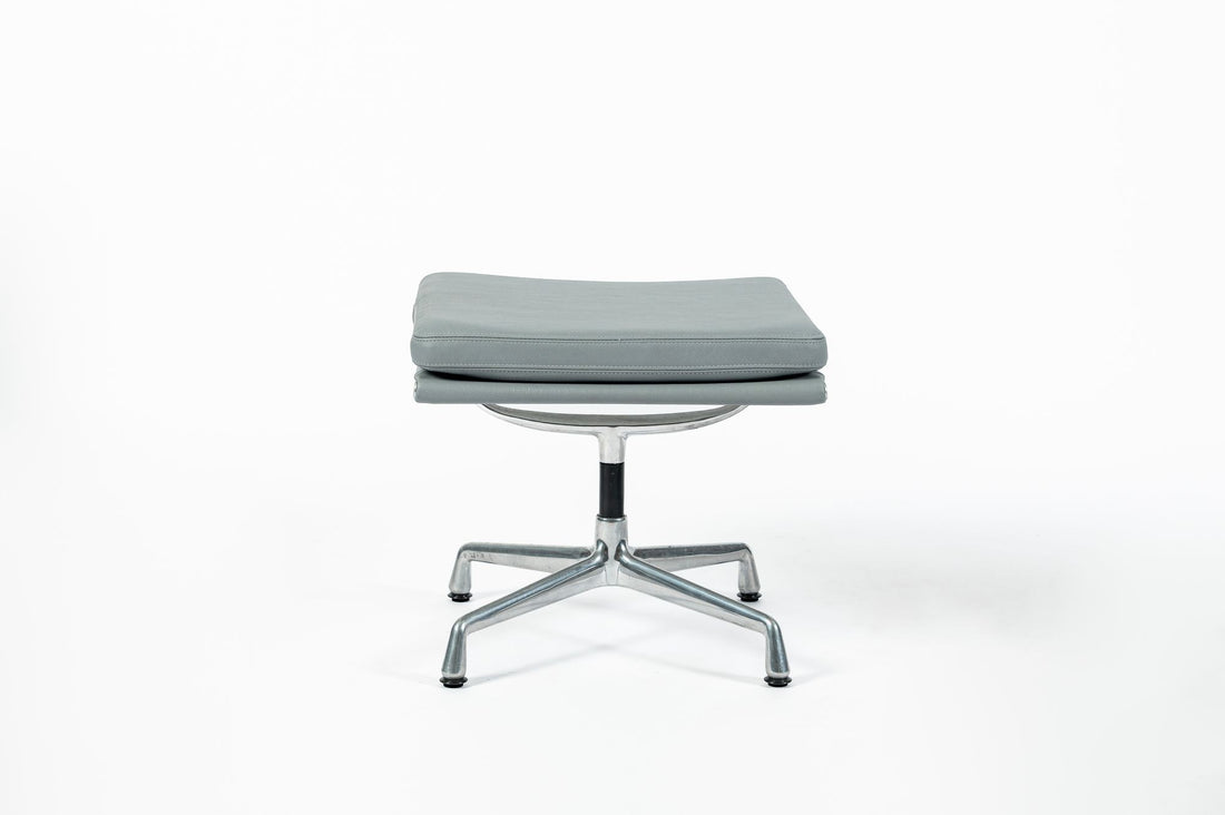Eames Soft Pad Recliner with Ottoman for Herman Miller, Gray Leather Aluminum Group