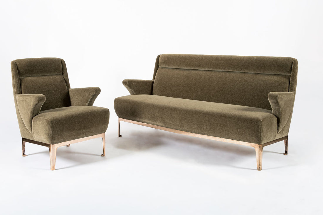 Restored 1940s Art Deco Sofa Mink Mohair, Matching Chair Available