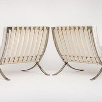Mid Century White Barcelona Chairs by Mies van der Rohe for Knoll, 1970s