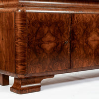 Antique Art Deco Burl Wood China Cabinet or Bar Cabinet with Drop-down Tabletop 1930s