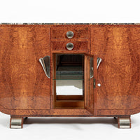 French Art Deco Amboyna Burl Sideboard or Bar Cabinet with Marble Top, Circa 1930