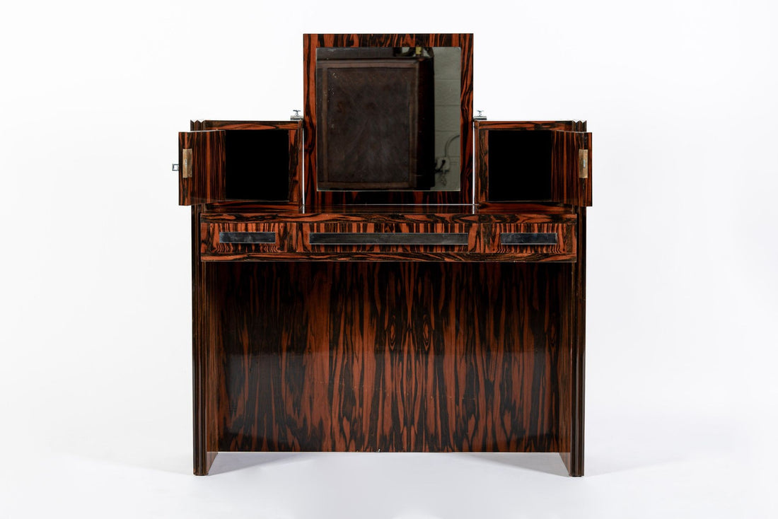 Antique French Art Deco Macassar Ebony Vanity Cabinet by Georges Champion (attr)