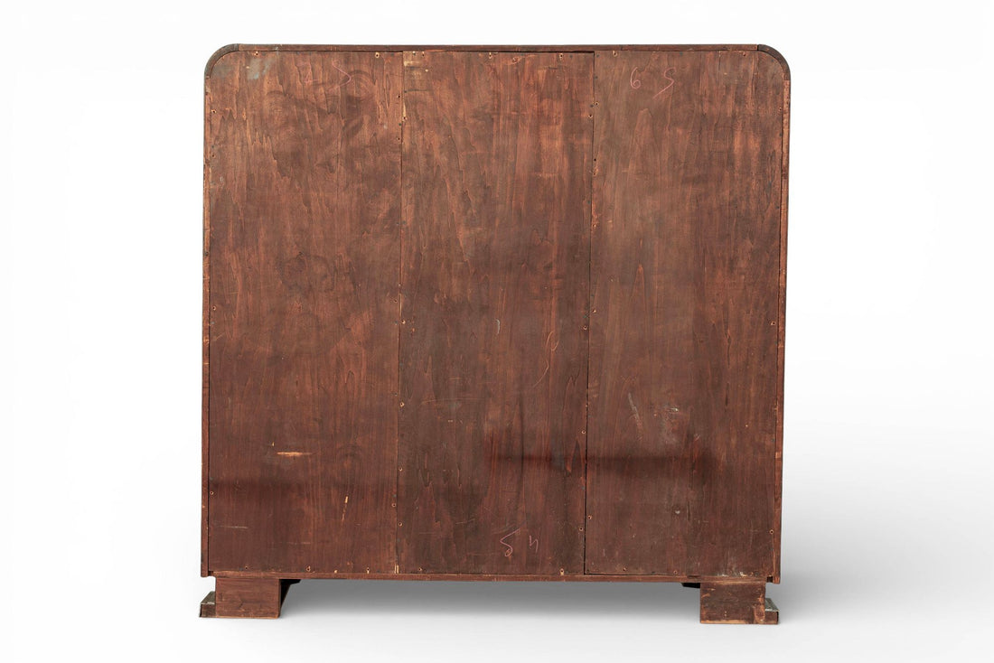 Antique Art Deco Maple Wood Mirrored Armoire Cabinet 1930s