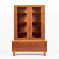 Art Deco Cherry & Burl Wood Display China or Bar Cabinet 1930s