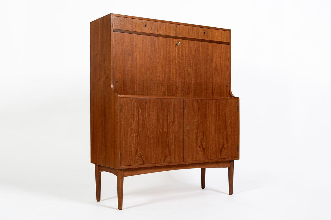 Mid-Century Danish Modern Teak Secretary Desk Cabinet 1960s