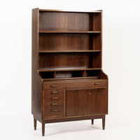 Mid Century Danish Walnut Wood Pull-Out Secretary Desk & Bookcase