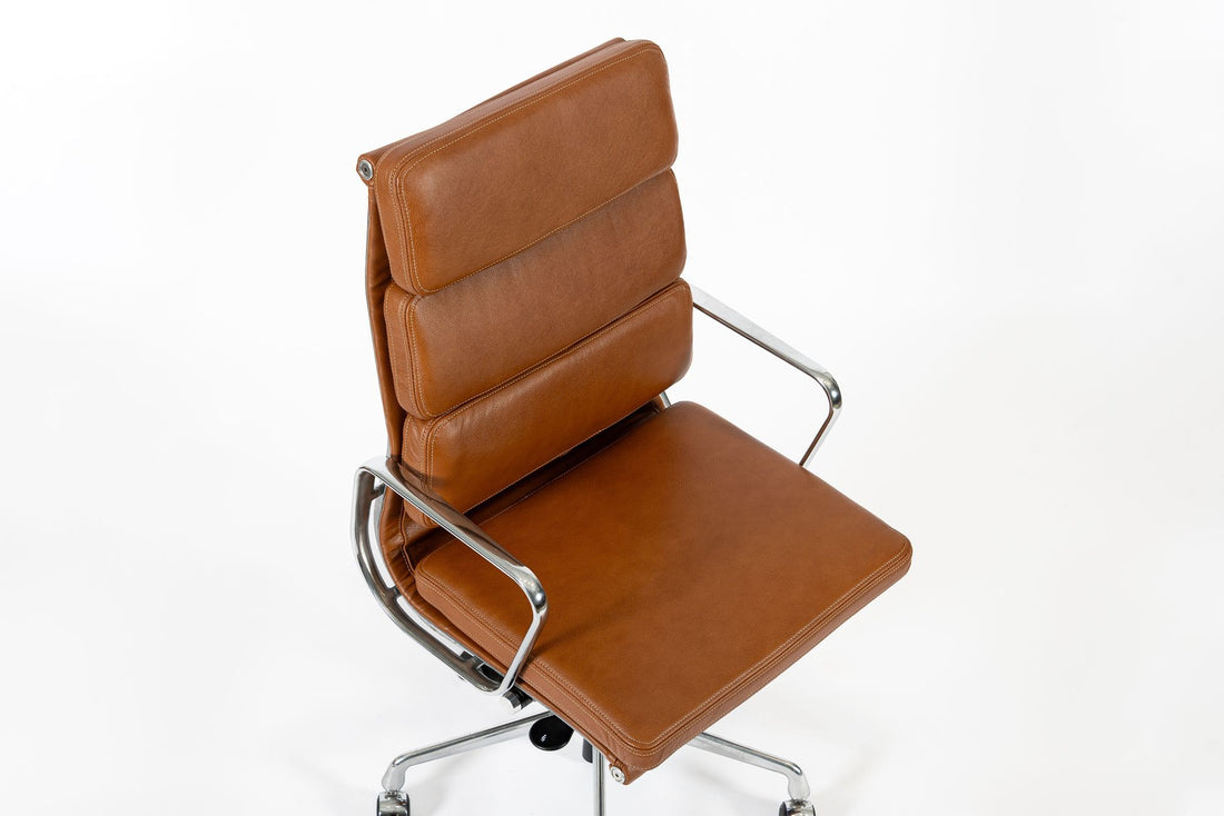 Pair Herman Miller Eames Tall Brown Leather Desk Chair Soft Pad