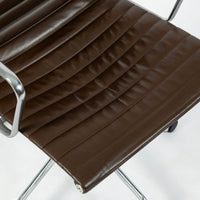 Set of 4 Eames Herman Miller Office Chairs, Brown Leather Thin Pad Aluminum Group