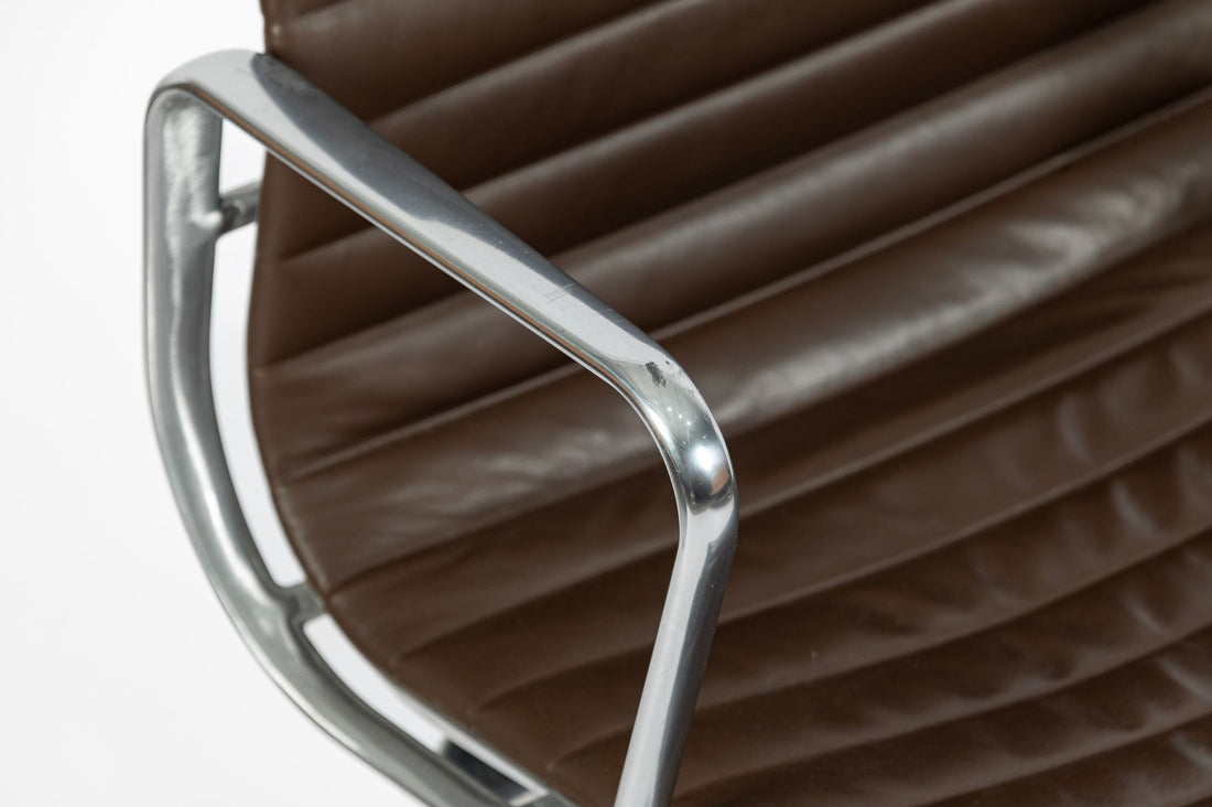 Eames Herman Miller Brown Leather Aluminum Group Thin Pad Desk Chair, 2008