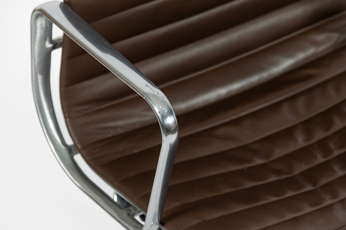 Eames Herman Miller Aluminum Group Thin Pad Brown Leather Office Chair, 2008