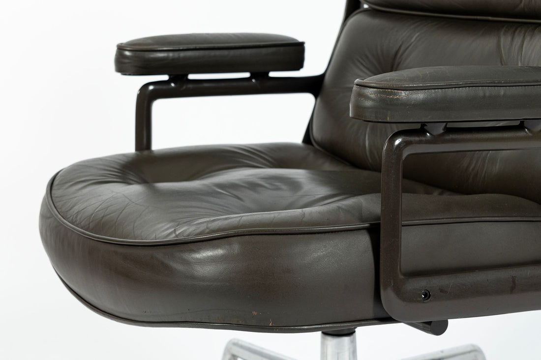 Eames Time Life Executive Lobby Chair for Herman Miller, Dark Gray Leather Office Desk Chair, 1988