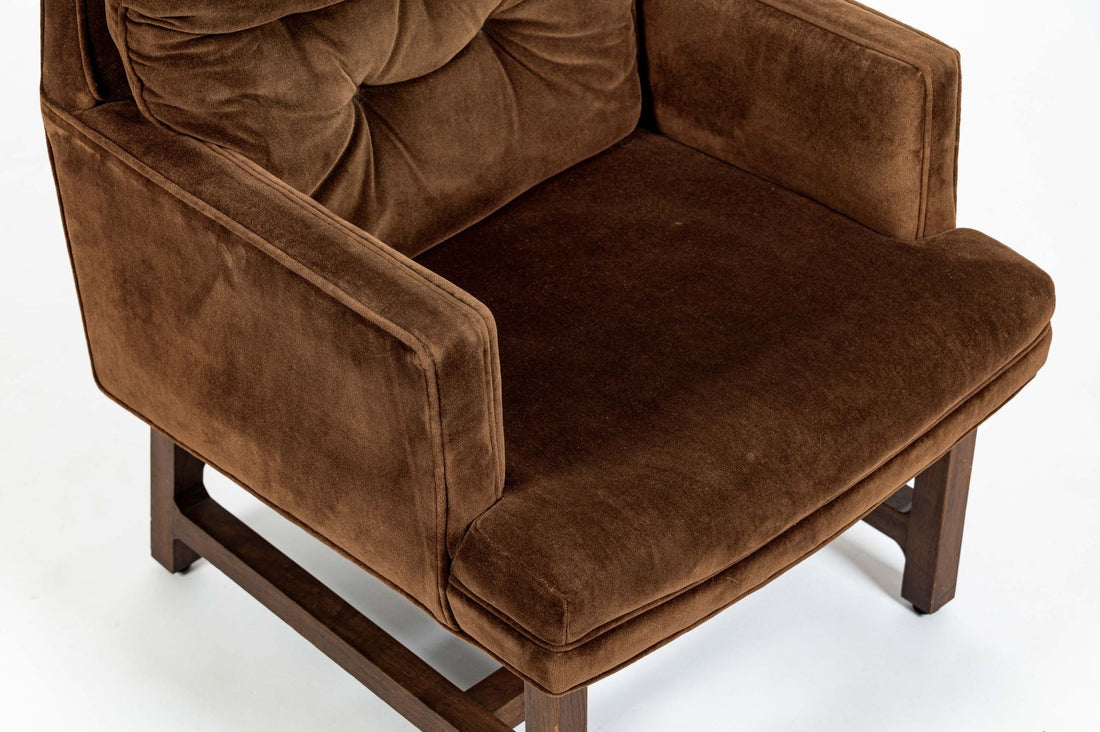 Pair of Mid-Century Brown Velvet Lounge Chairs Attributed to Edward Wormley, 1960s