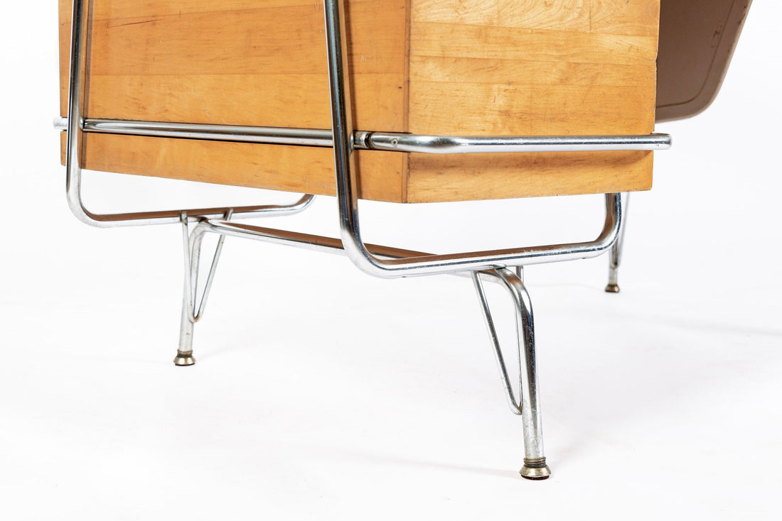 Kem Weber Trimline Desk for Heywood Wakefield, Mid Century Modern Birch and Chrome Office Desk, 1950s