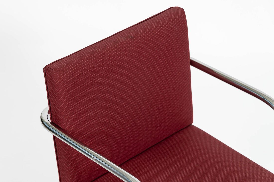 Pair Mid-Century Red Brno Armchairs by Mies van der Rohe for Knoll, 1983