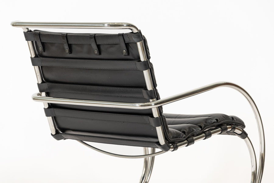 Mid Century MR Black Leather Arm Chairs by Mies van der Rohe for Knoll