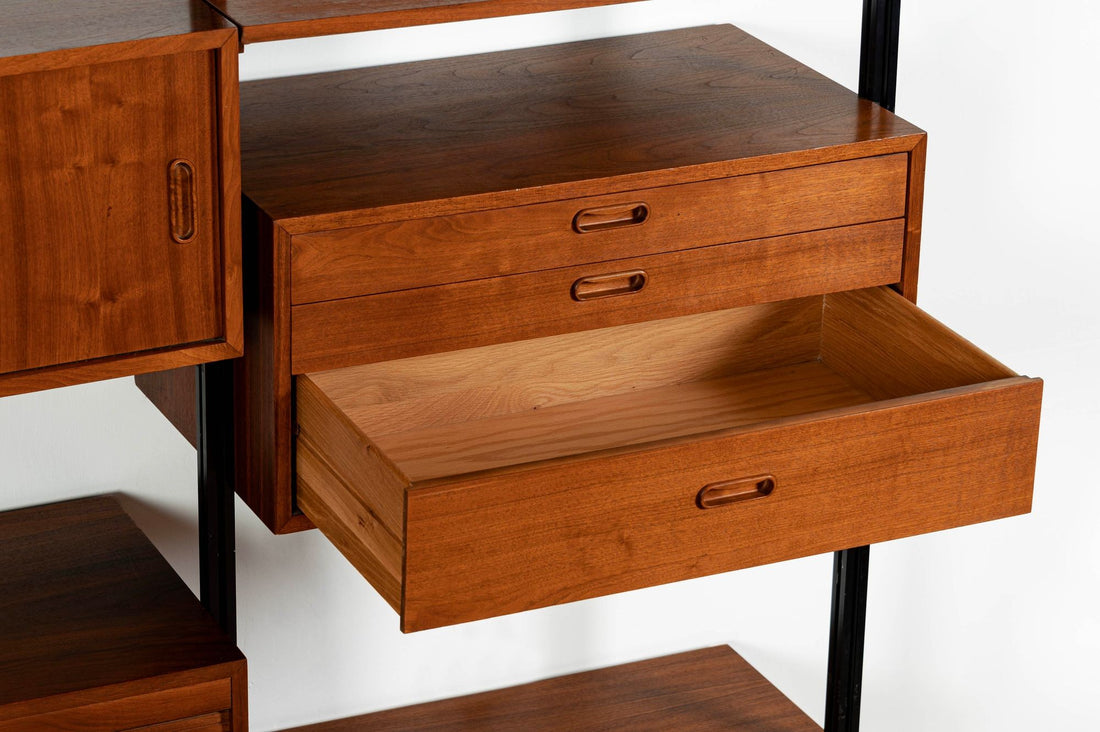 Early Production George Nelson OMNI Three-Bay Modular Walnut Wall Unit by Structural Products, Circa 1961