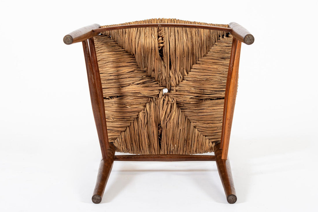Vintage Rustic Modern Wood and Rush Wicker Dining Chairs, Set of 4