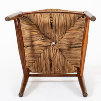 Vintage Rustic Modern Wood and Rush Wicker Dining Chairs, Set of 4