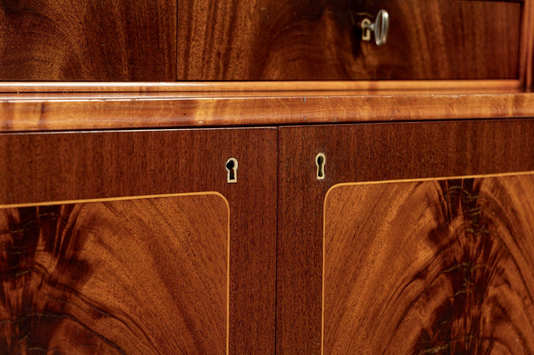 Scandinavian Modern Figured Mahogany Secretary Bookcase Cabinet 1960s