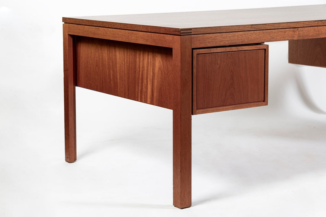 Large Mid Century Danish Modern Mahogany Wood Executive Desk, 2 Matching Avail