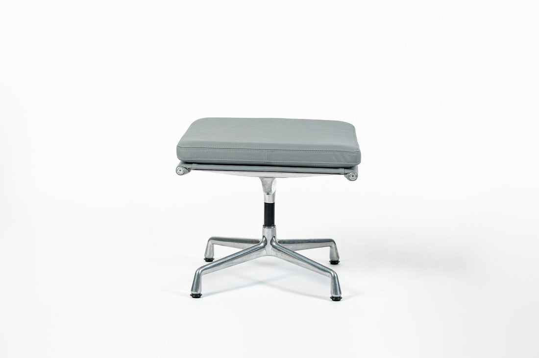 Eames Soft Pad Recliner with Ottoman for Herman Miller, Gray Leather Aluminum Group