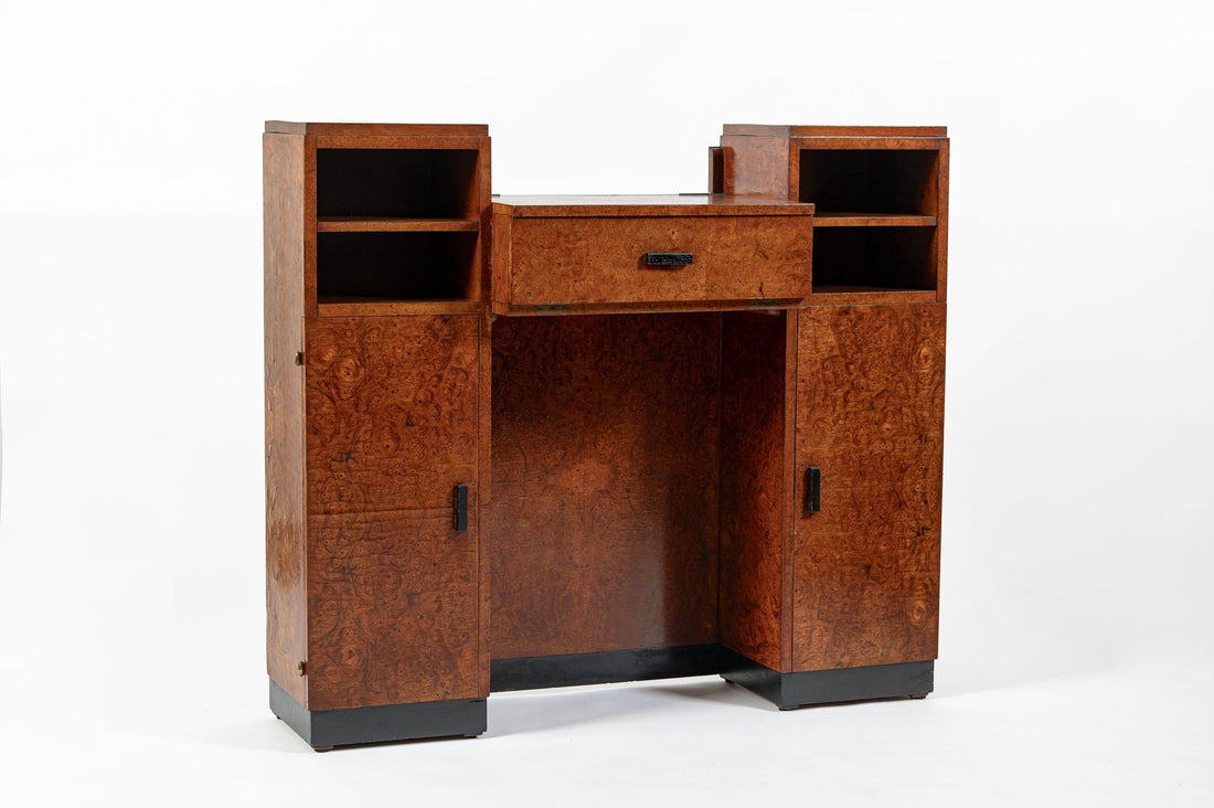 American Art Deco Birdseye Maple Vanity Cabinet or Dressing Table, Circa 1930