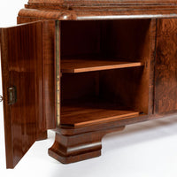 Antique Art Deco Burl Wood China Cabinet or Bar Cabinet with Drop-down Tabletop 1930s