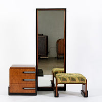 Antique Art Deco Wood Vanity Mirror & Stool by Donald Deskey for Widdicomb 1930s