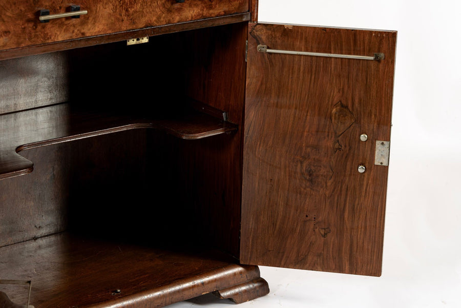 Antique French Art Deco Elm Wood Bar Cabinet 1930s