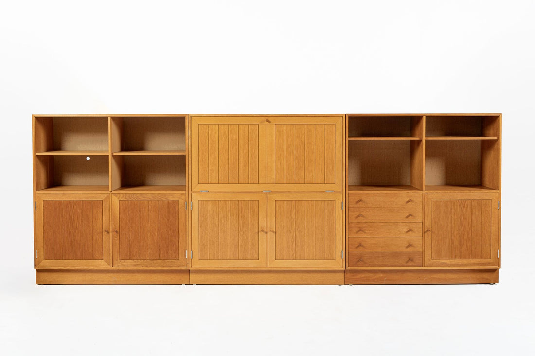 Danish Modern Oak Modular Wall Unit, Mid Century Bookcase Display Cabinet