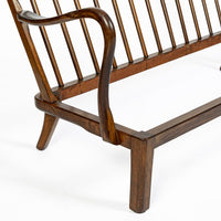 Danish Modern Solid Walnut Spindle Back Sofa in Schumacher Fabric, Circa 1960