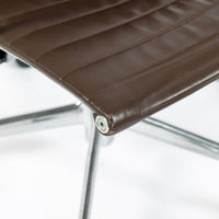Set of 4 Eames Herman Miller Office Chairs, Brown Leather Thin Pad Aluminum Group