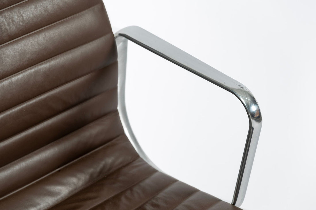 Eames Herman Miller Brown Leather Aluminum Group Thin Pad Desk Chair, 2008