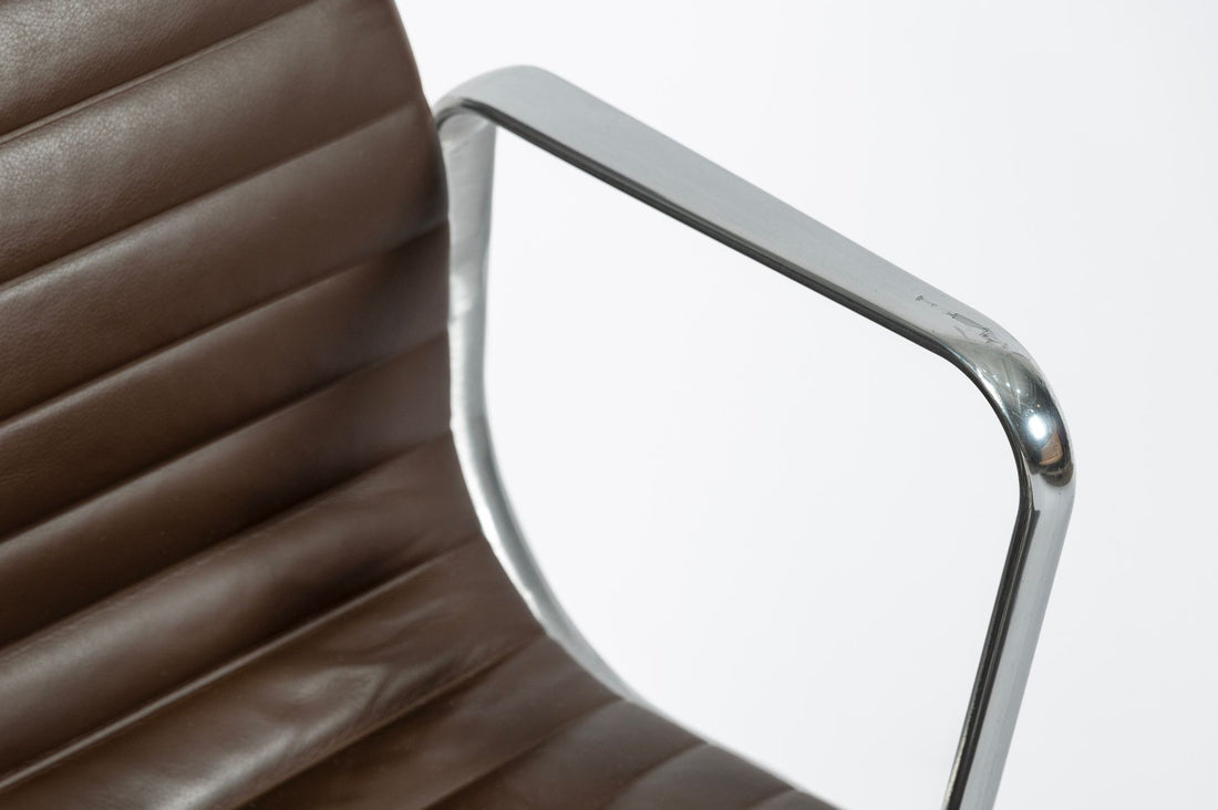 Eames Herman Miller Aluminum Group Thin Pad Brown Leather Office Chair, 2008