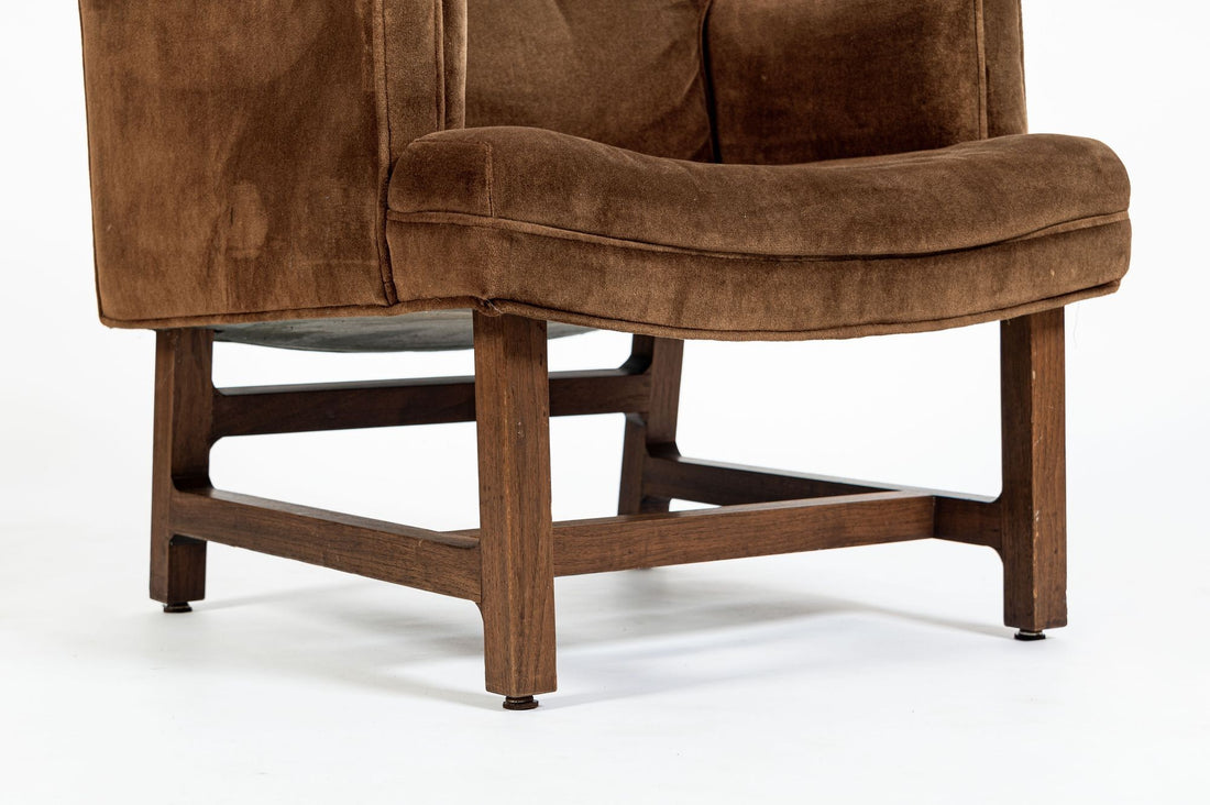 Pair of Mid-Century Brown Velvet Lounge Chairs Attributed to Edward Wormley, 1960s