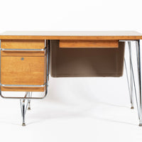 Kem Weber Trimline Desk for Heywood Wakefield, Mid Century Modern Birch and Chrome Office Desk, 1950s