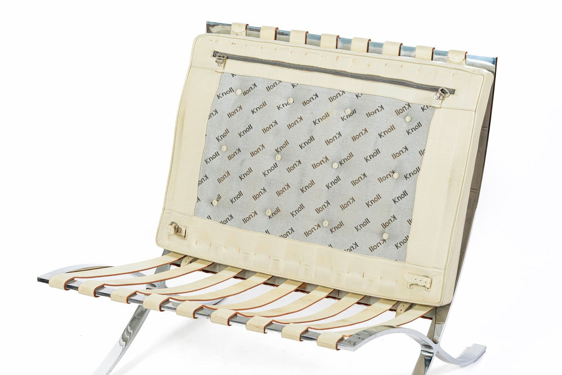Mid Century Cream Barcelona Chairs by Mies van der Rohe for Knoll, 1980s