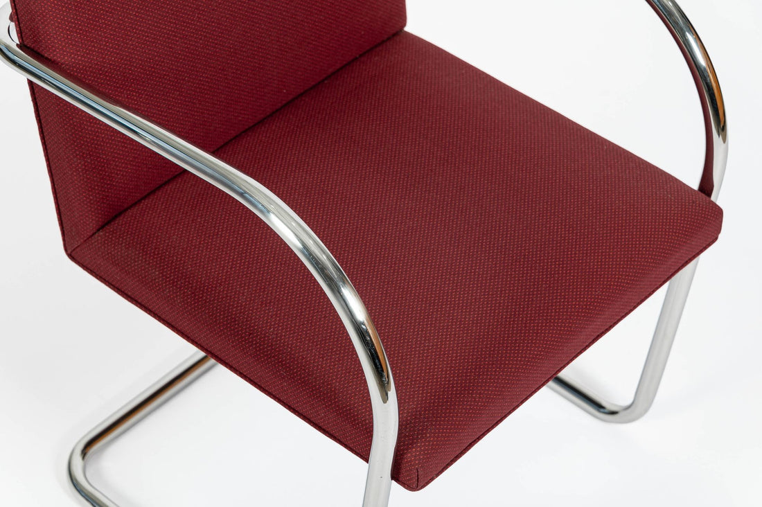 Pair Mid-Century Red Brno Armchairs by Mies van der Rohe for Knoll, 1983