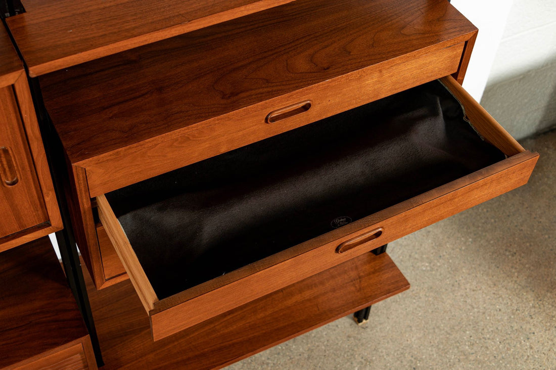 Early Production George Nelson OMNI Three-Bay Modular Walnut Wall Unit by Structural Products, Circa 1961