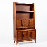 Scandinavian Modern Figured Mahogany Secretary Bookcase Cabinet 1960s