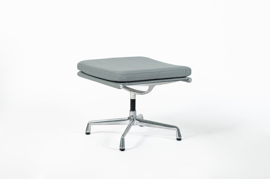 Eames Soft Pad Recliner with Ottoman for Herman Miller, Gray Leather Aluminum Group