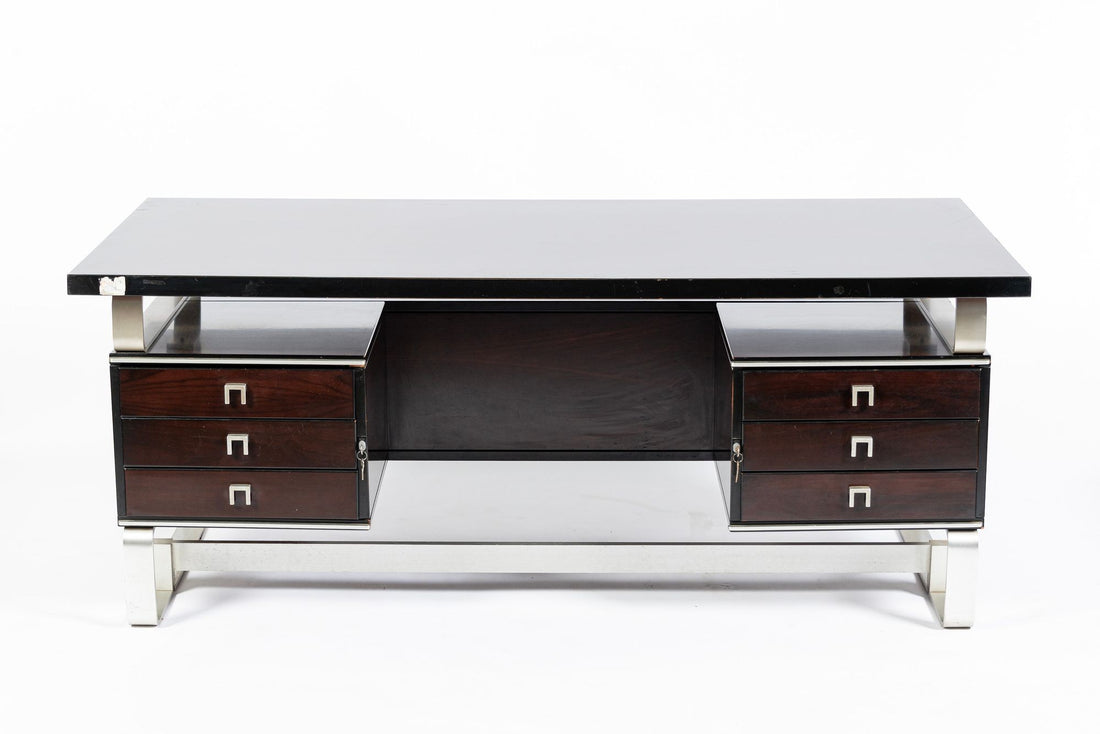 Postmodern Italian Rosewood and Metal Writing Desk by Abbondinterni, 1970s
