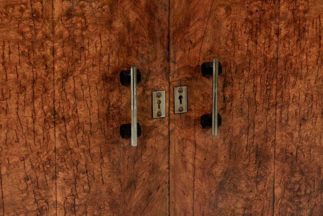 Antique French Art Deco Elm Wood Bar Cabinet 1930s