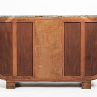 French Art Deco Amboyna Burl Sideboard or Bar Cabinet with Marble Top, Circa 1930