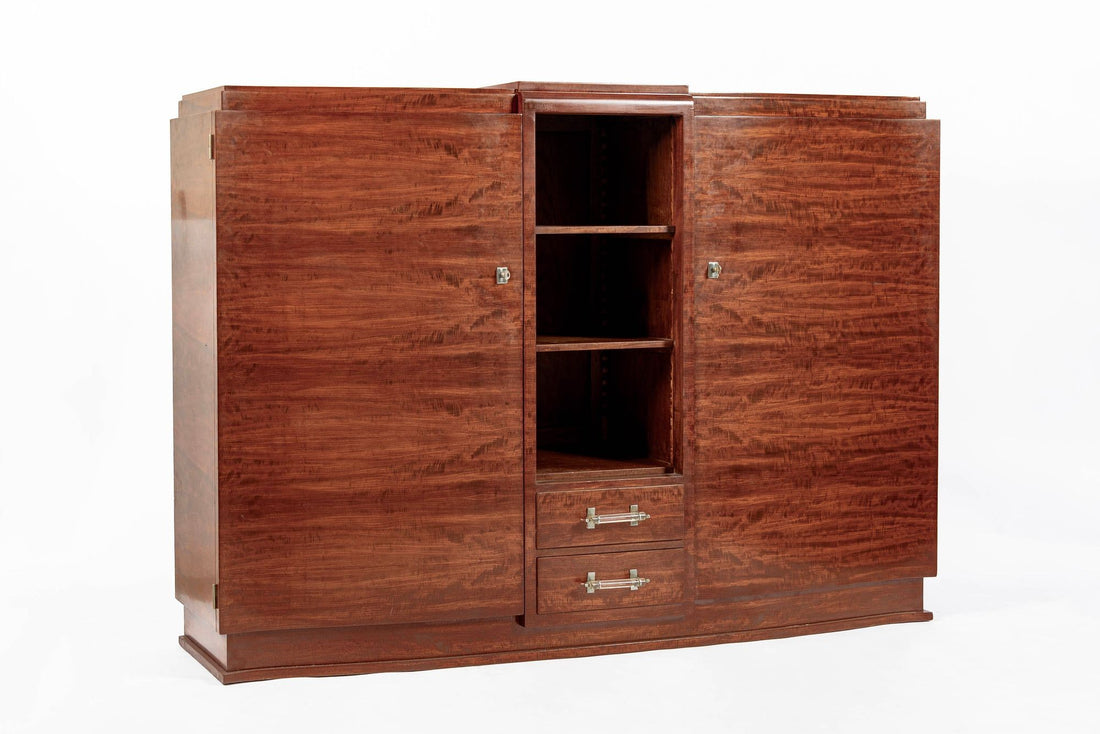 Antique Art Deco Tall Mahogany Wood Storage or Bar Cabinet 1940s
