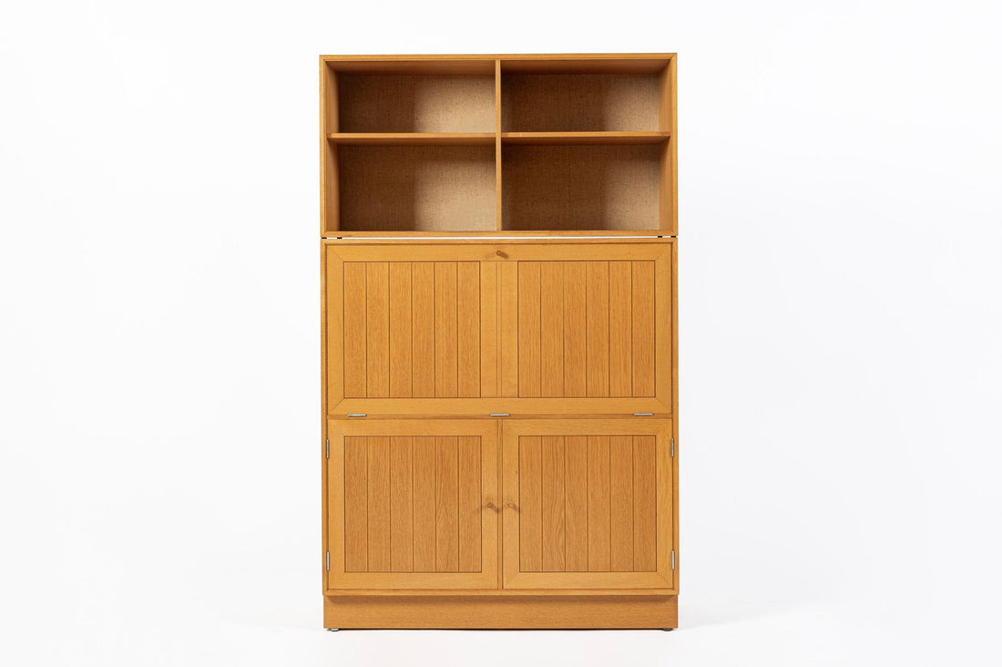 Danish Modern Oak Modular Wall Unit, Mid Century Bookcase Display Cabinet