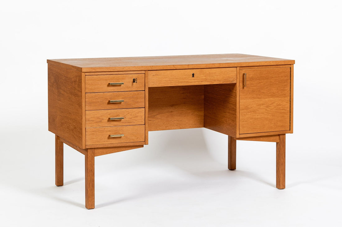 Mid Century Danish Modern Oak Wood Writing Desk 1960s