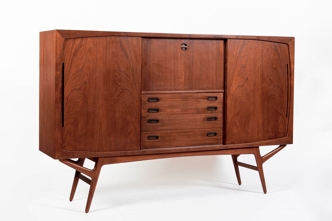 Mid Century Danish Teak Tall Sideboard or Bar Cabinet by Harry Ostergaard