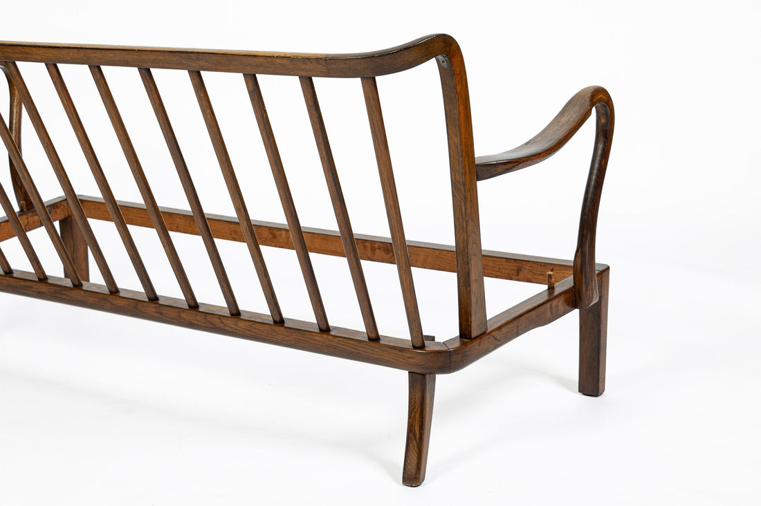 Danish Modern Solid Walnut Spindle Back Sofa in Schumacher Fabric, Circa 1960