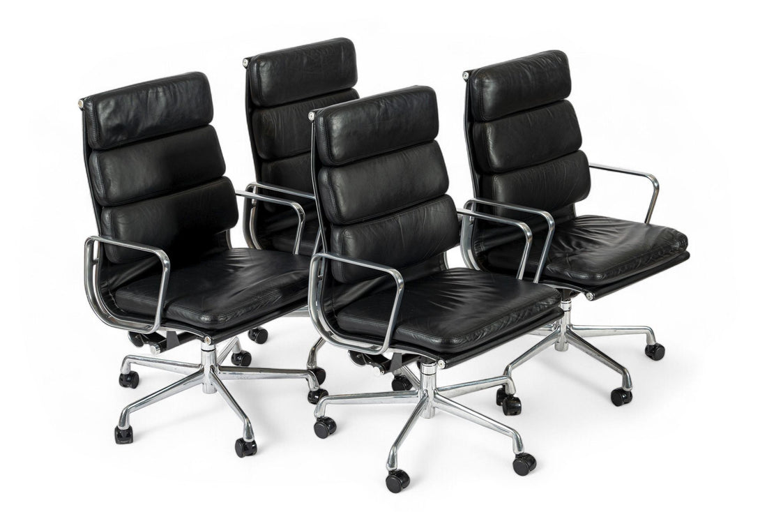Authentic Eames Herman Miller Tall Black Leather Office Chairs, 2001 - Set of 4